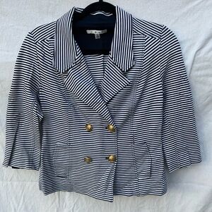 CAbi Navy and White Striped Jacket